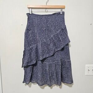 Dolan S Ruffle Tiered Midi Skirt Blue Metallic Striped Cotton Fairy Y2K Bling